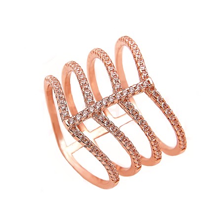 Rose gold plated Sterling silver Chevron CZ Ring - Click Image to Close